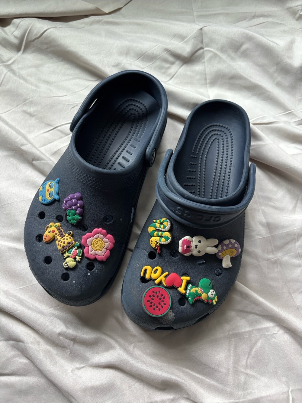 CROCS Kids Navy Clog Sandals with Colorful Charms